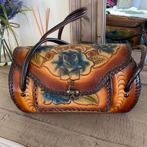 Leather Blue Roses Purse